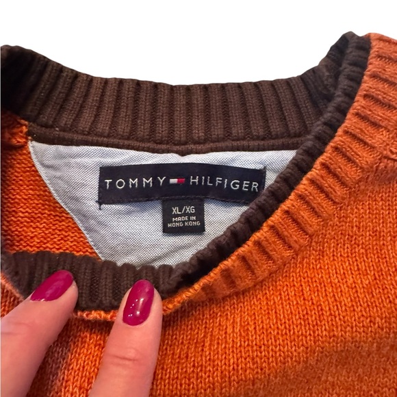 Tommy Hilfiger Burnt Orange Cotton Crewneck Sweater XL —Preppy Y2K 90s D21 - Picture 2 of 7